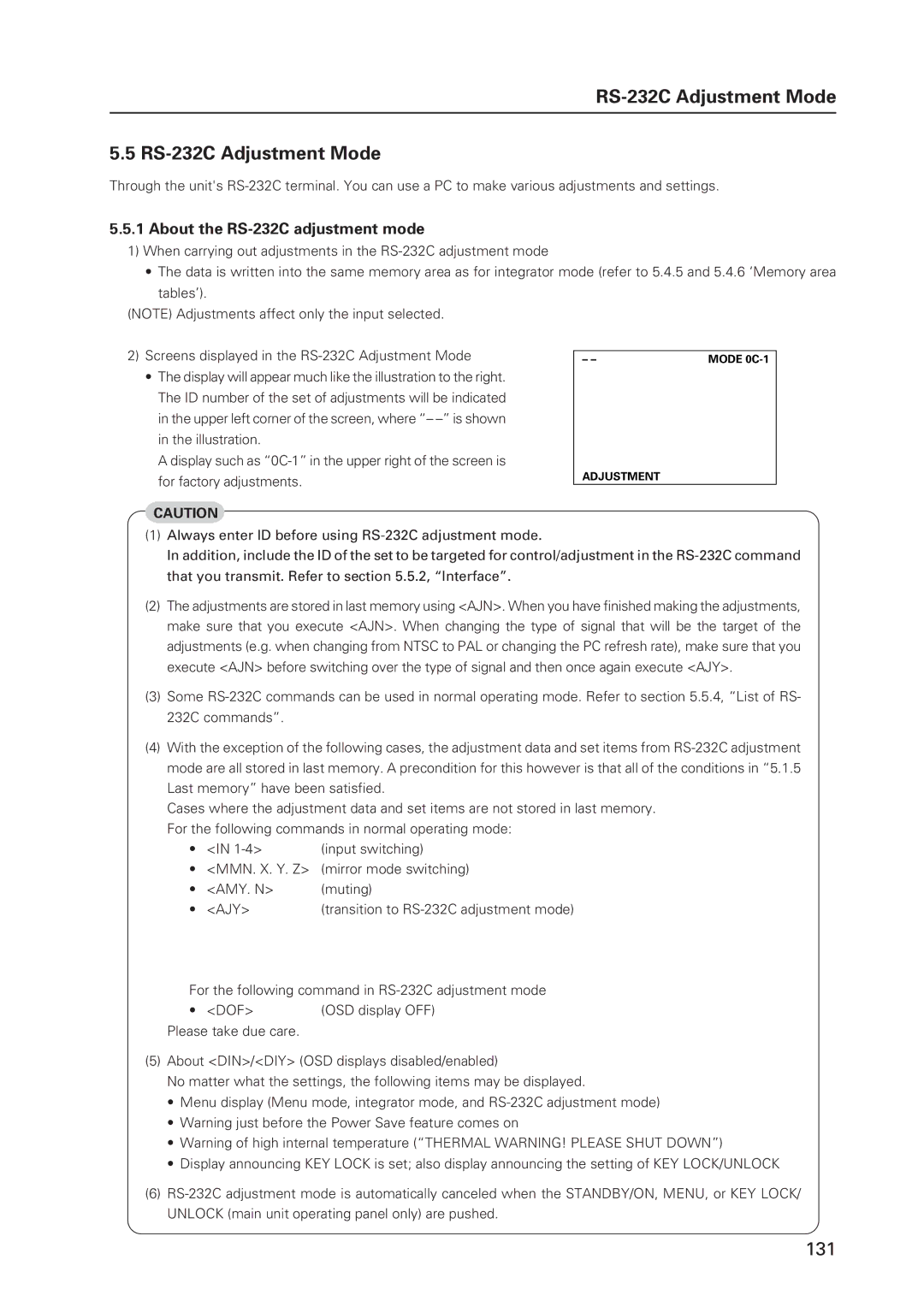 Pioneer 502MX technical manual RS-232C Adjustment Mode, About the RS-232C adjustment mode, Ajy 