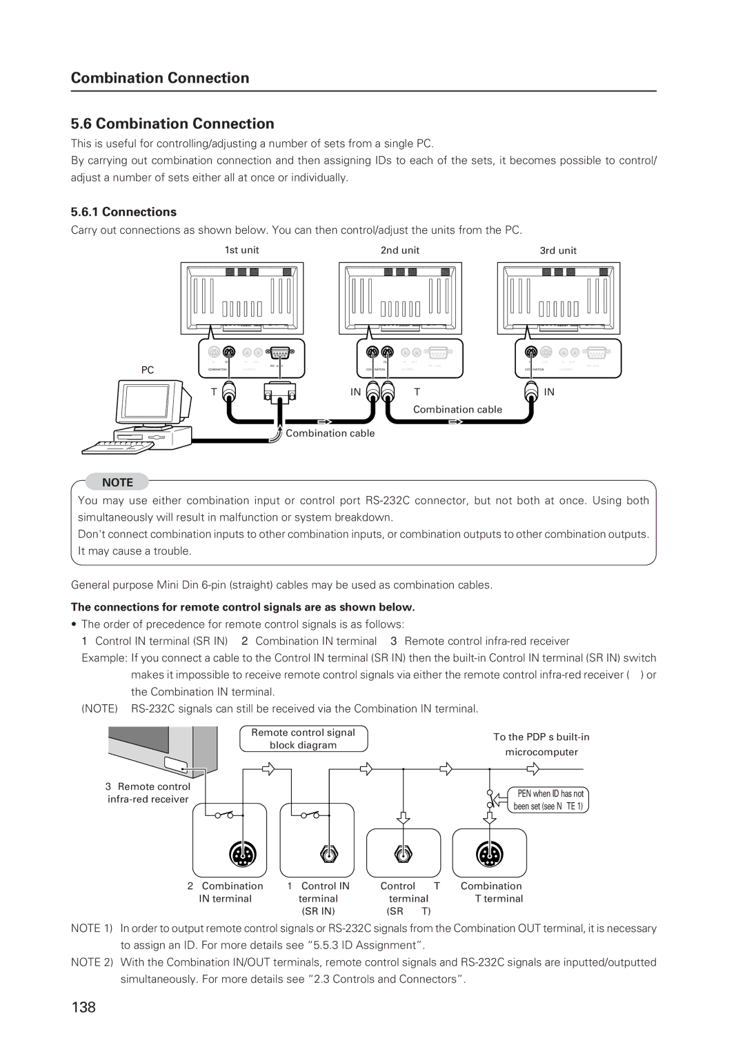 Pioneer 502MX technical manual Combination Connection, Connections for remote control signals are as shown below 