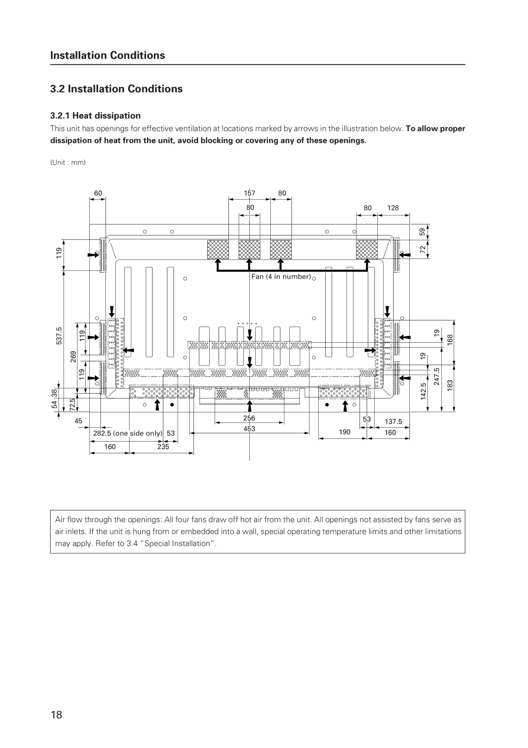 Pioneer 502MX technical manual Installation Conditions, Heat dissipation 