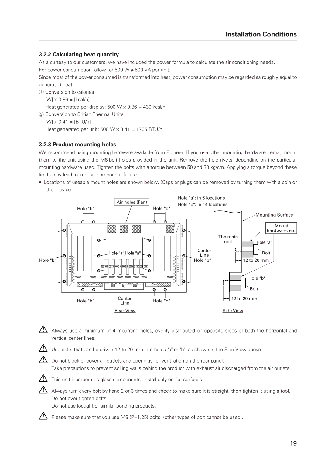 Pioneer 502MX technical manual Calculating heat quantity, Product mounting holes 