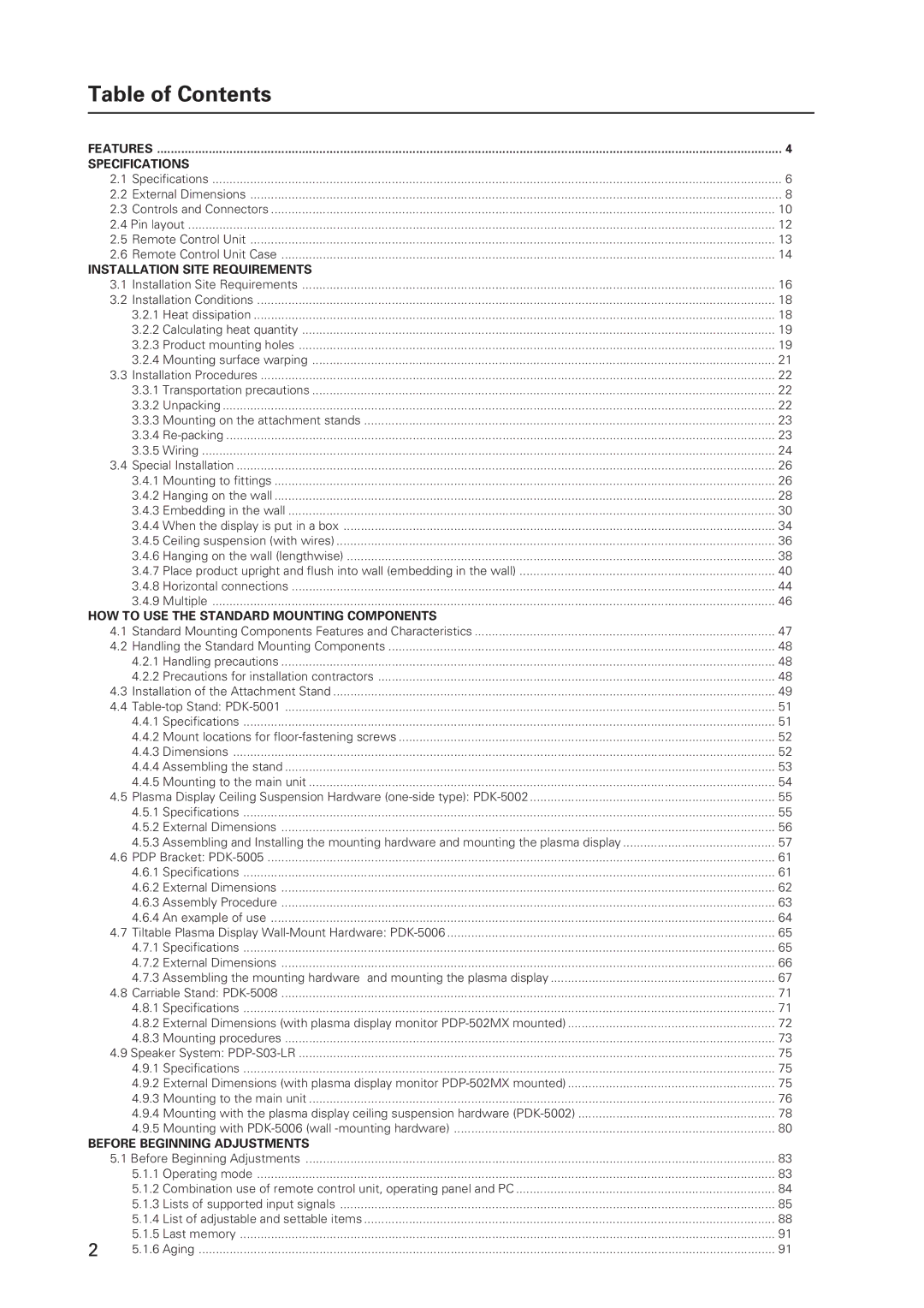 Pioneer 502MX technical manual Table of Contents 