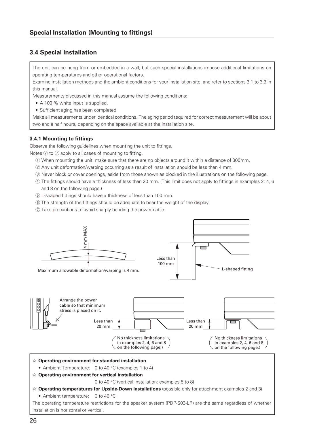 Pioneer 502MX technical manual Special Installation Mounting to fittings, Operating environment for standard installation 