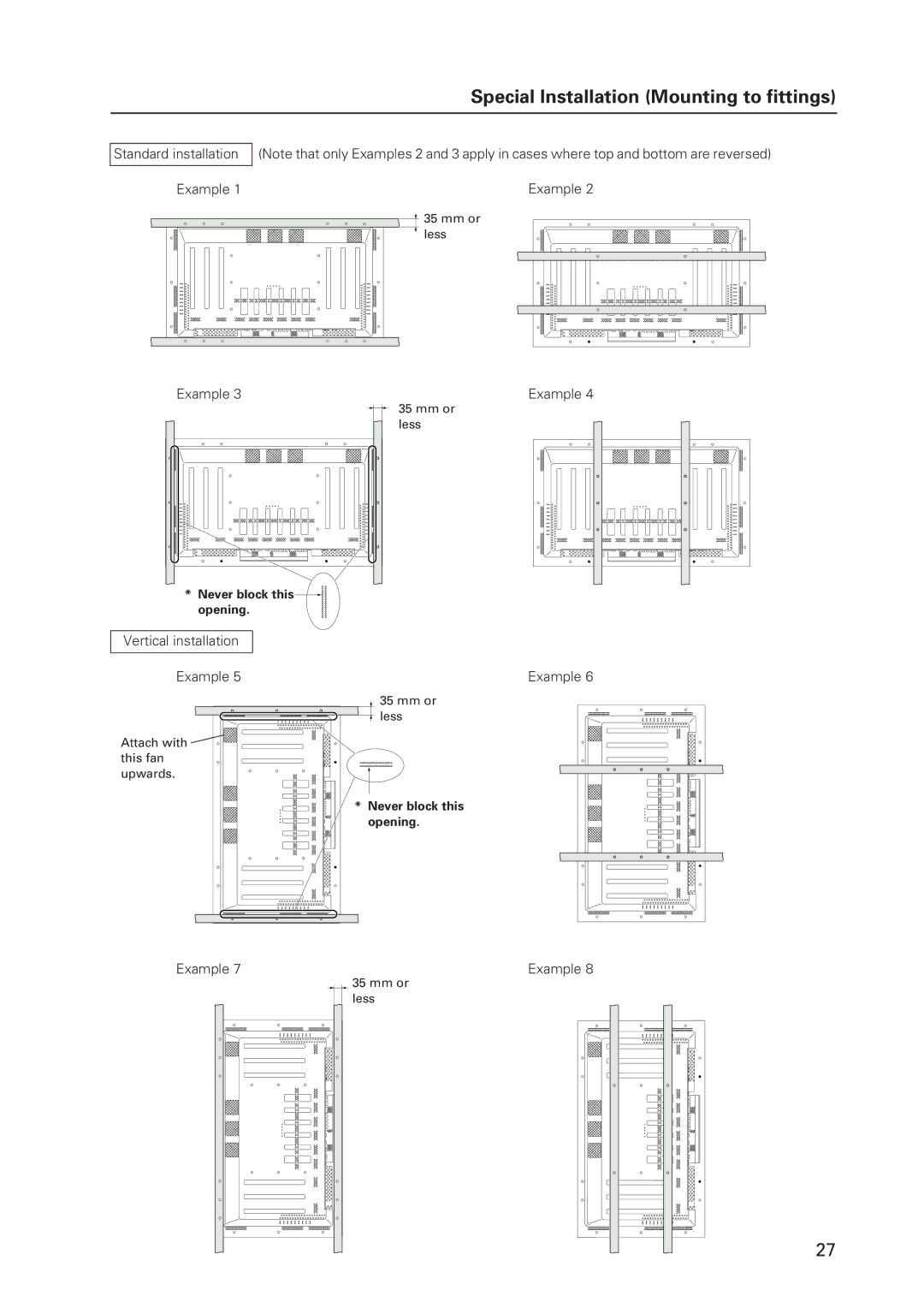 Pioneer 502MX technical manual Standard installation Example, Vertical installation Example 