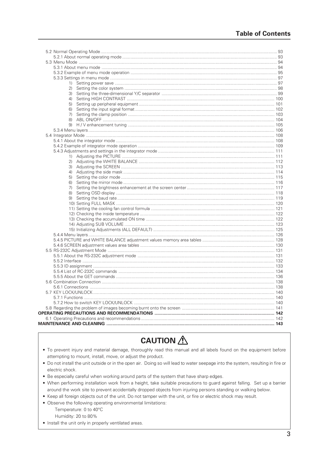 Pioneer 502MX technical manual Table of Contents 