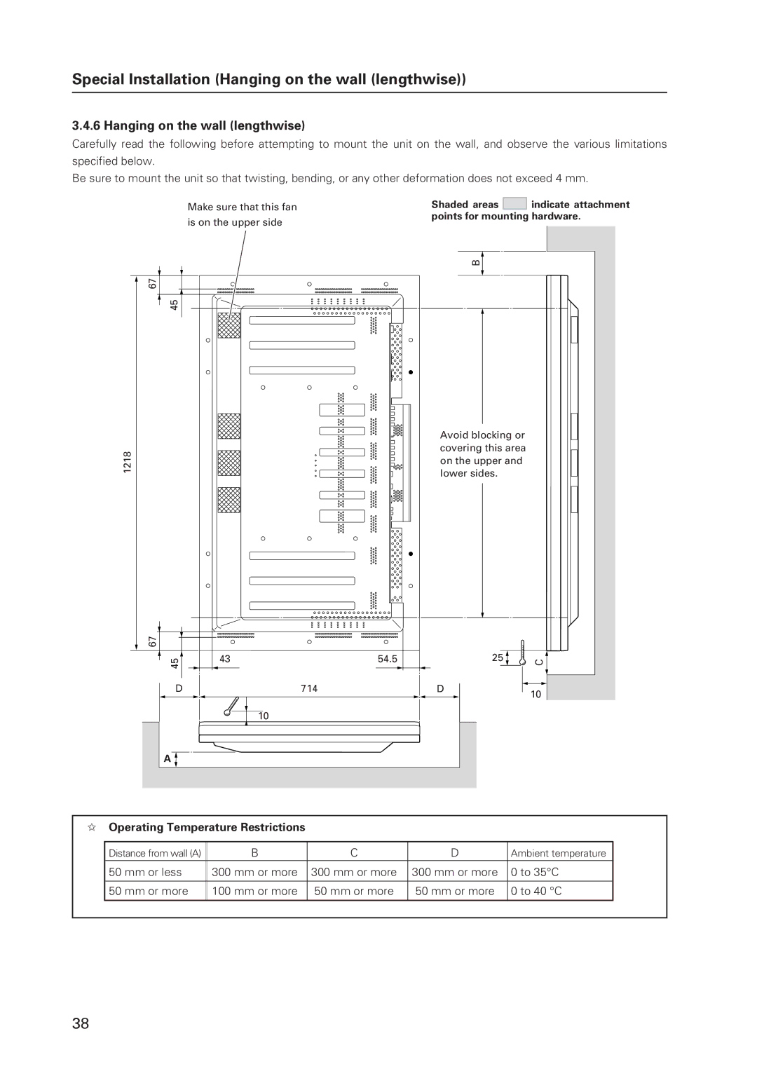 Pioneer 502MX technical manual Special Installation Hanging on the wall lengthwise 