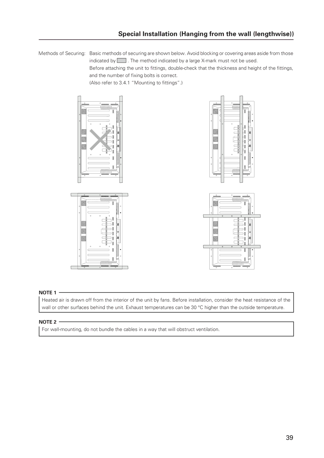 Pioneer 502MX technical manual Special Installation Hanging from the wall lengthwise 