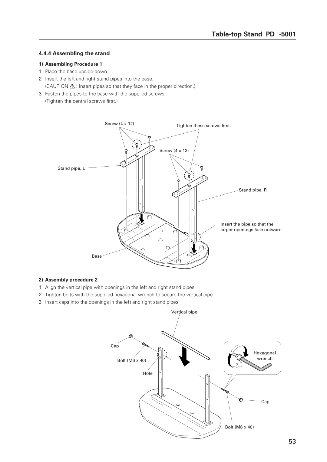 Pioneer 502MX technical manual Assembling the stand, Assembling Procedure, Assembly procedure 