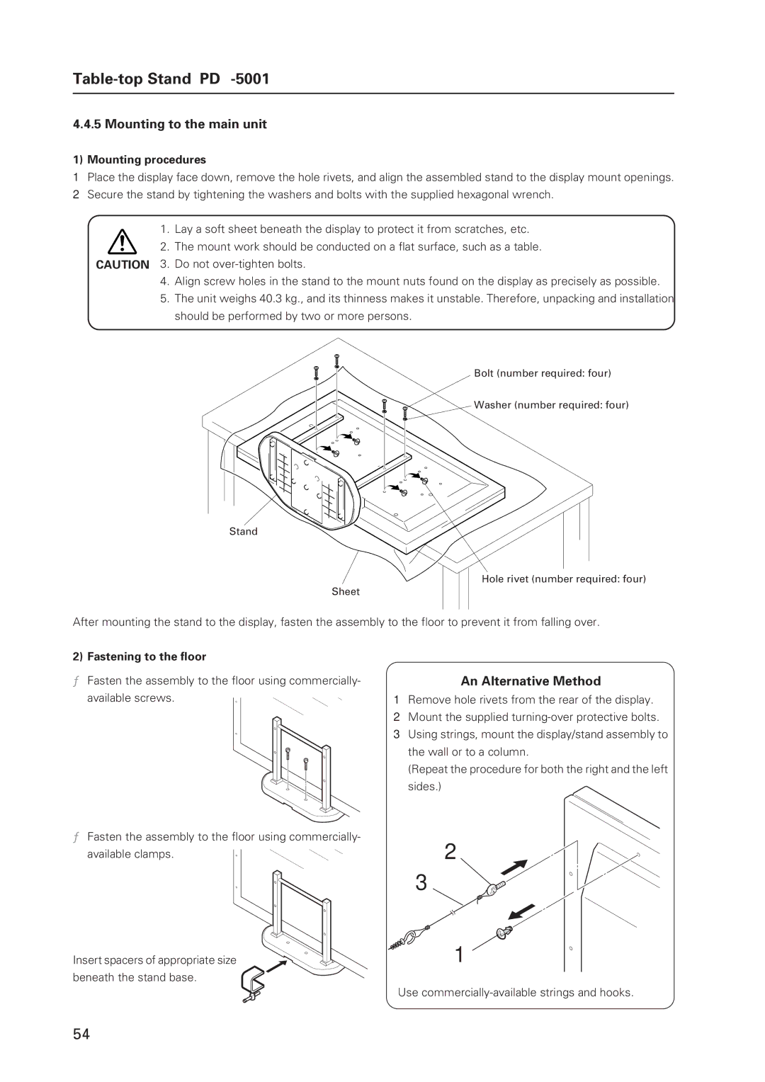 Pioneer 502MX Mounting to the main unit, An Alternative Method, Mounting procedures, Fastening to the floor 