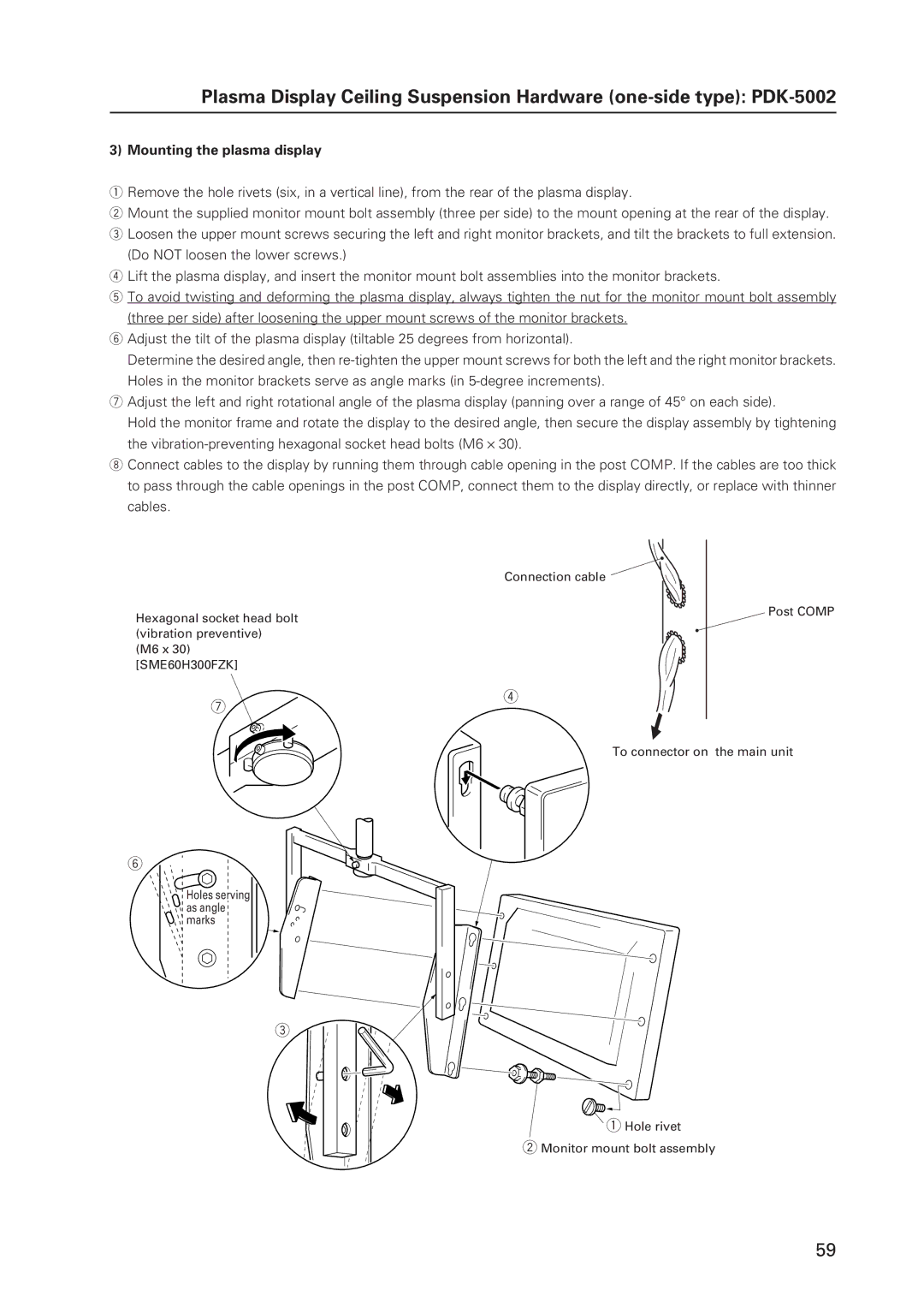 Pioneer 502MX technical manual Mounting the plasma display 