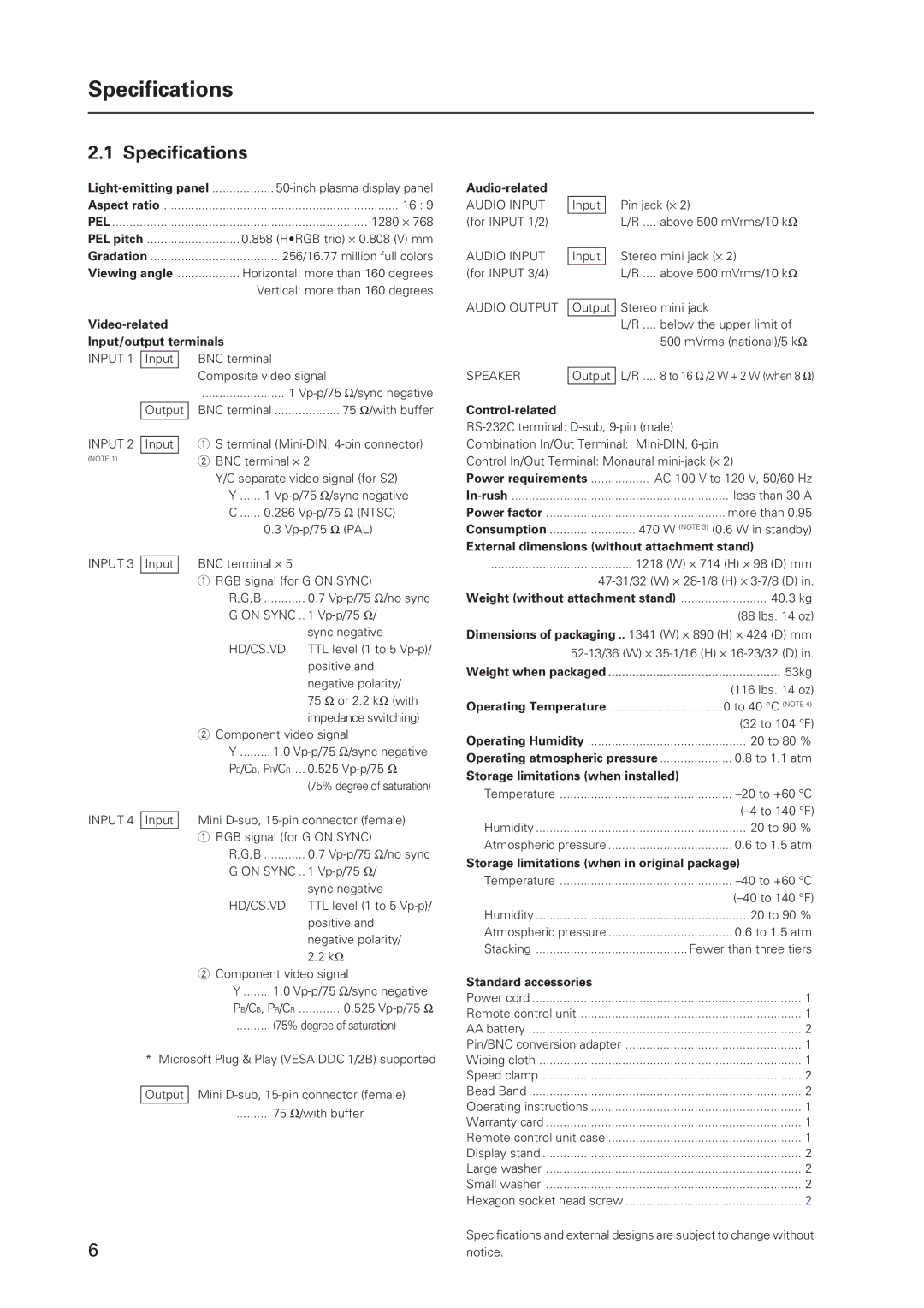 Pioneer 502MX technical manual Specifications 