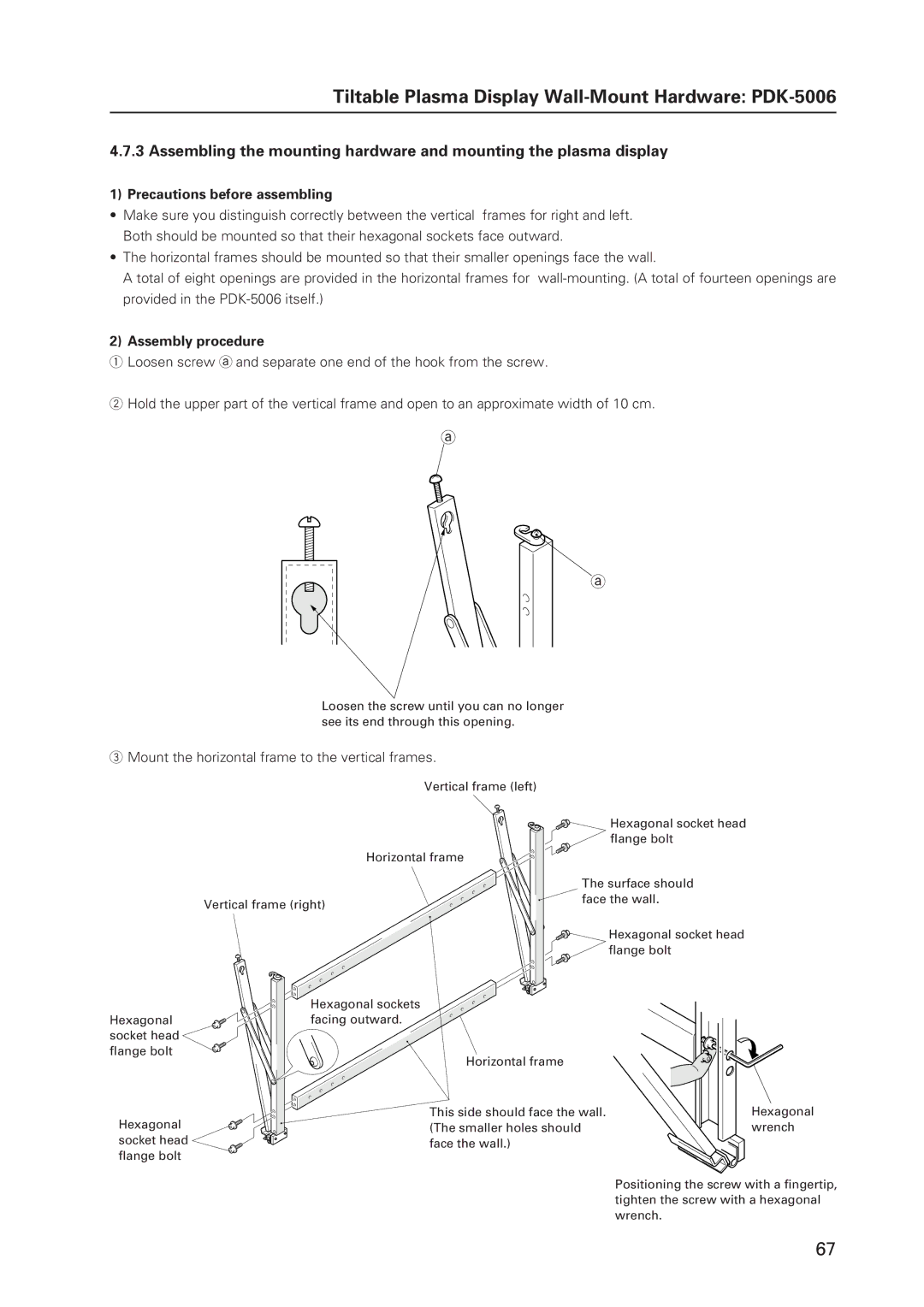 Pioneer 502MX technical manual Precautions before assembling, Mount the horizontal frame to the vertical frames 