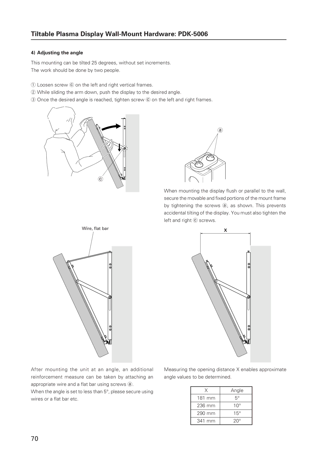 Pioneer 502MX Adjusting the angle, By tightening the screws a, as shown. This prevents, Left and right c screws 