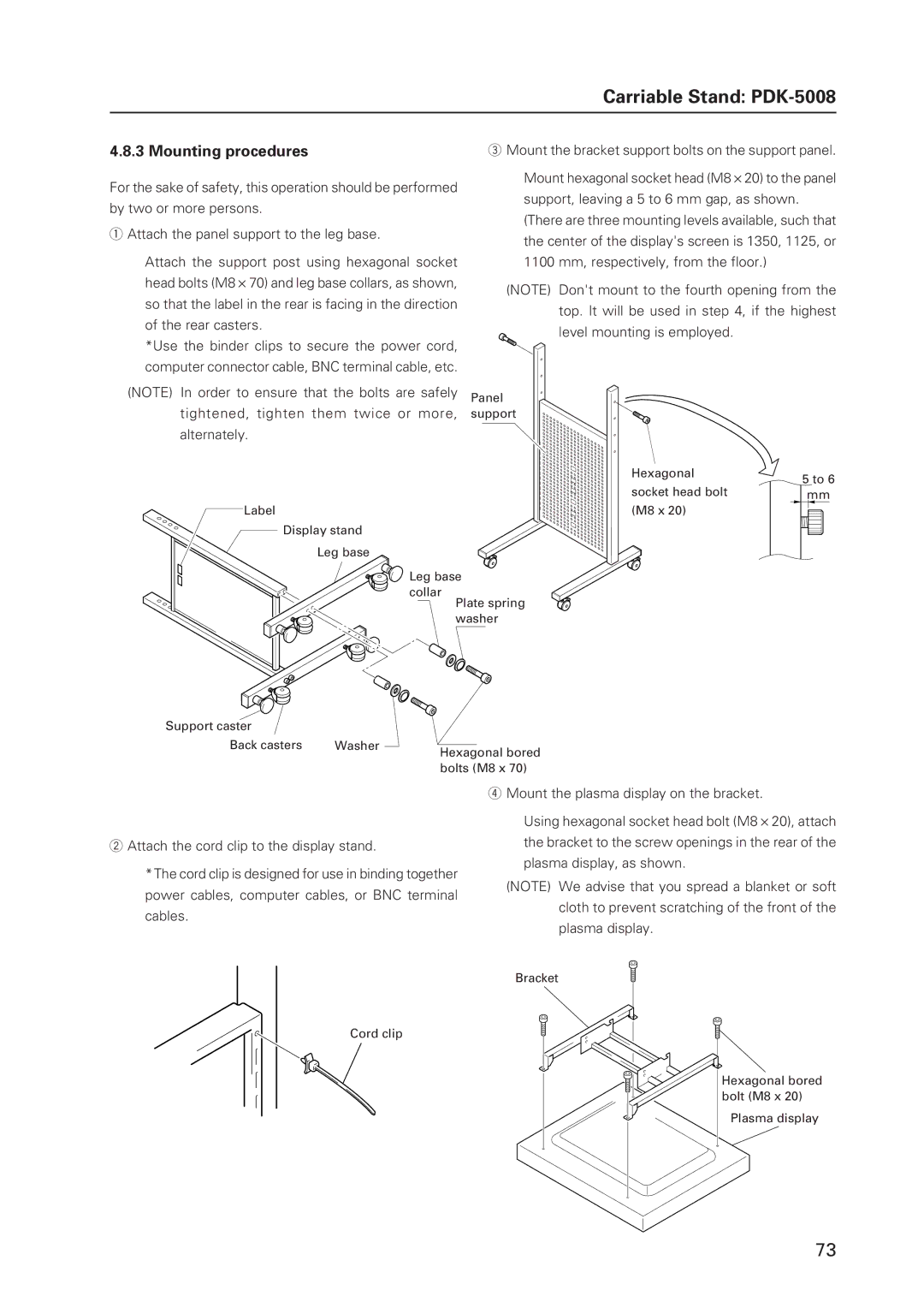 Pioneer 502MX technical manual Mounting procedures, Mount the bracket support bolts on the support panel, Alternately 