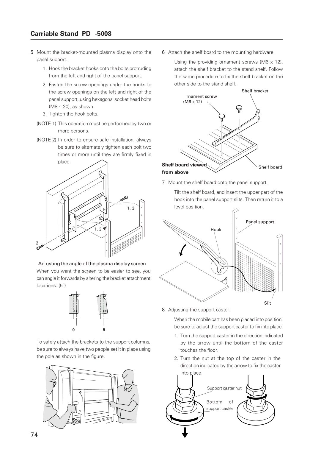 Pioneer 502MX technical manual Shelf board viewed, From above, Adjusting the support caster 