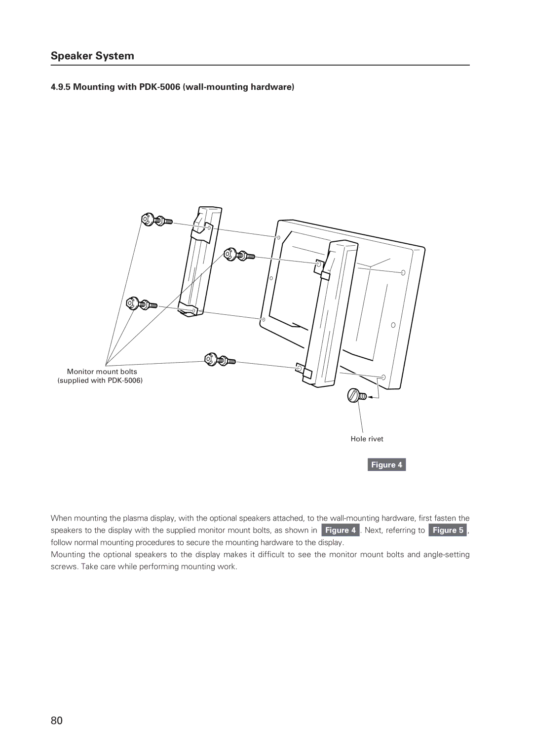 Pioneer 502MX technical manual Mounting with PDK-5006 wall-mounting hardware 