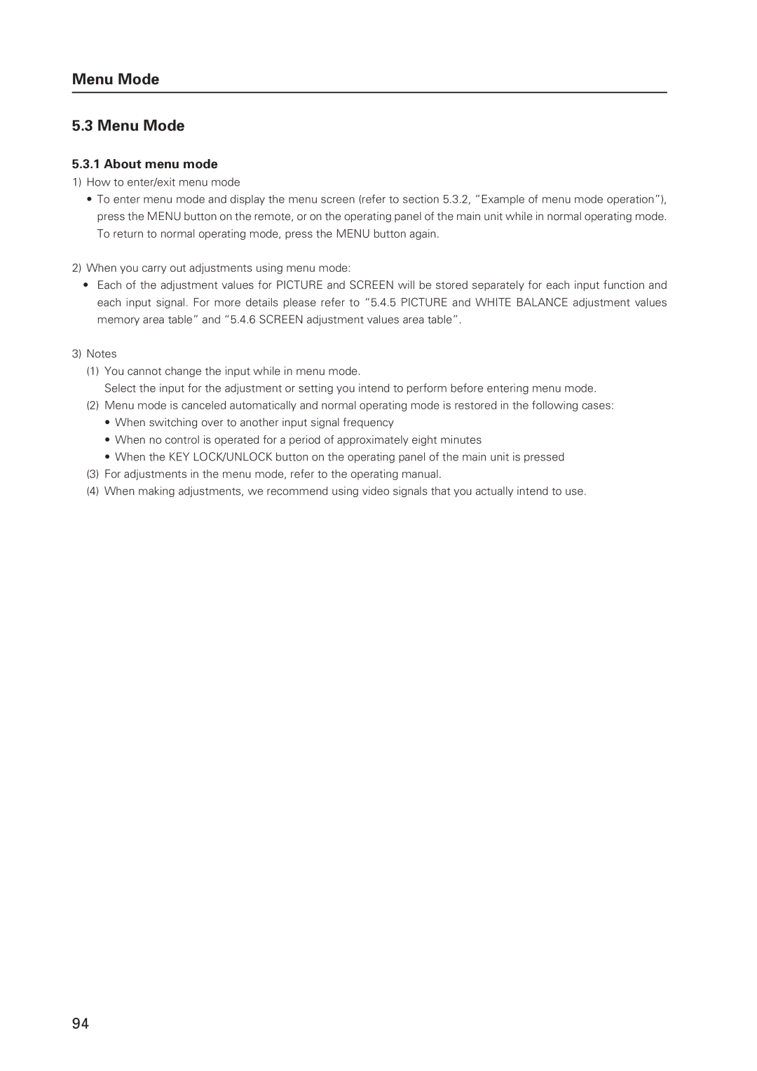 Pioneer 502MX technical manual Menu Mode, About menu mode 