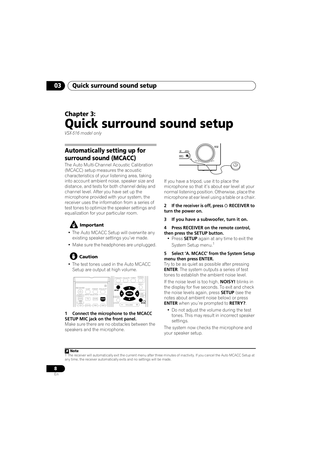 Pioneer 516-S/-K, VSX-416-S/-K manual Quick surround sound setup Chapter 