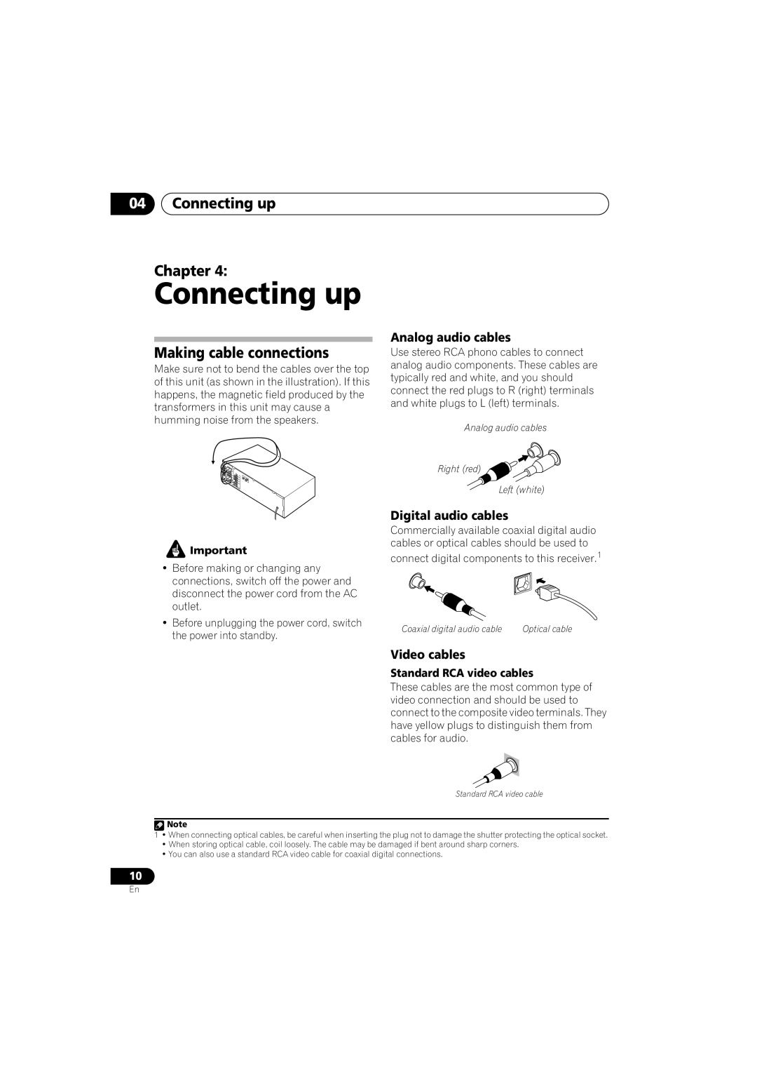 Pioneer 516-S/-K, VSX-416-S/-K manual Connecting up Chapter, Making cable connections, Standard RCA video cables 