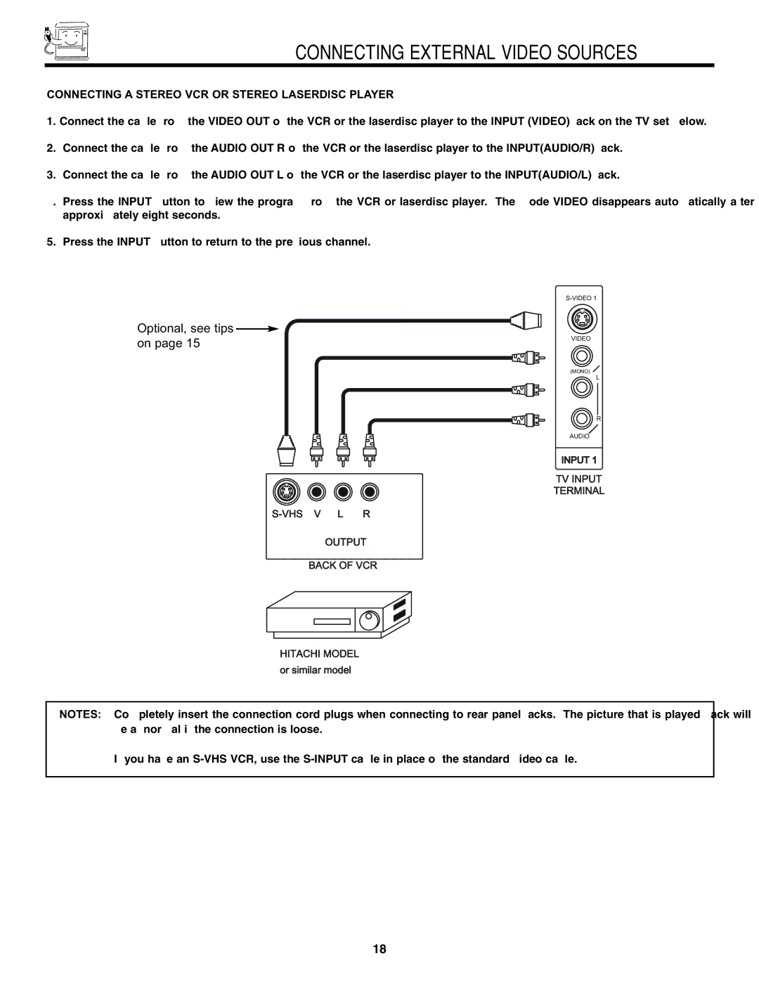 Pioneer 53SBX59B, 61SBX59B manual Connecting a Stereo VCR or Stereo Laserdisc Player 