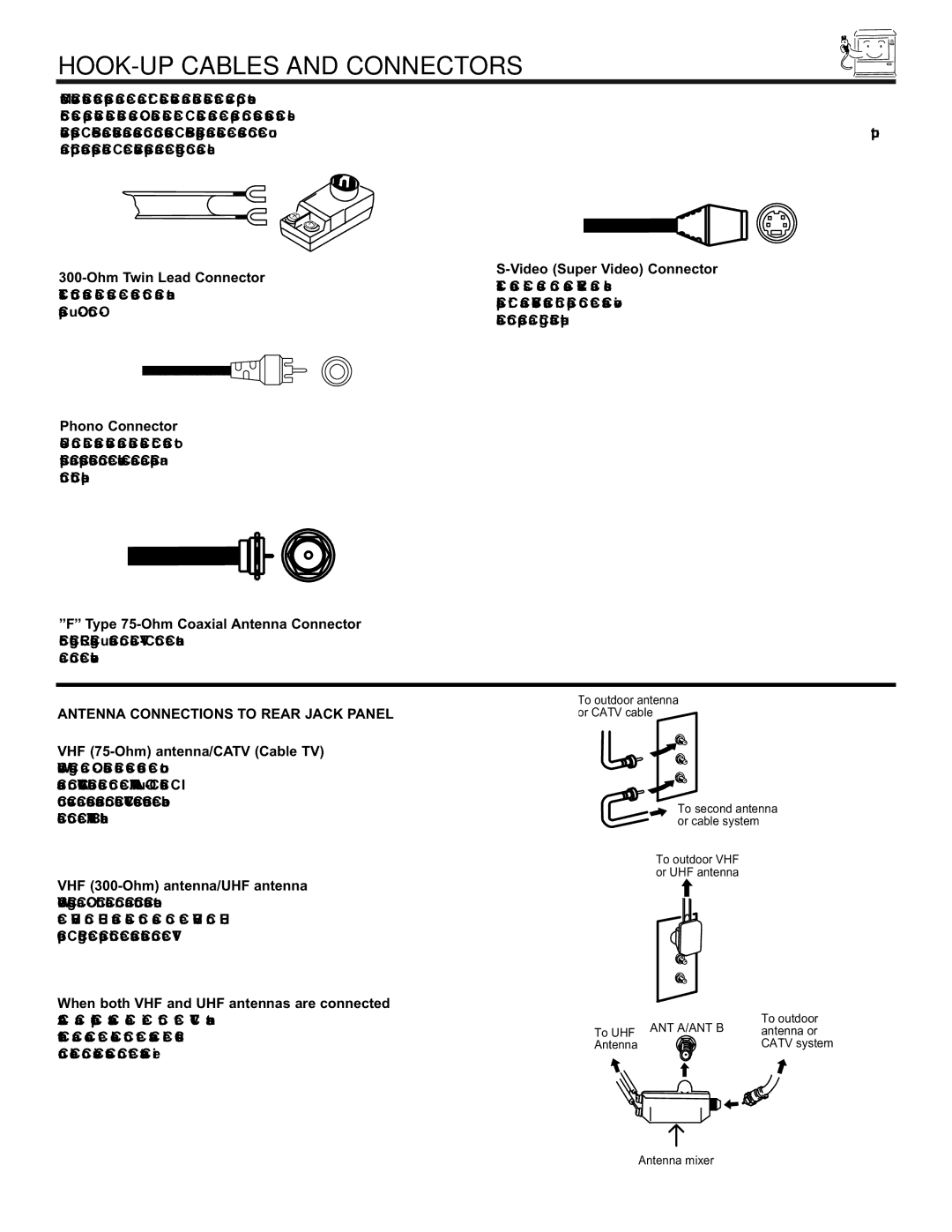 Pioneer 61SBX59B, 53SBX59B manual HOOK-UP Cables and Connectors, Antenna Connections to Rear Jack Panel 