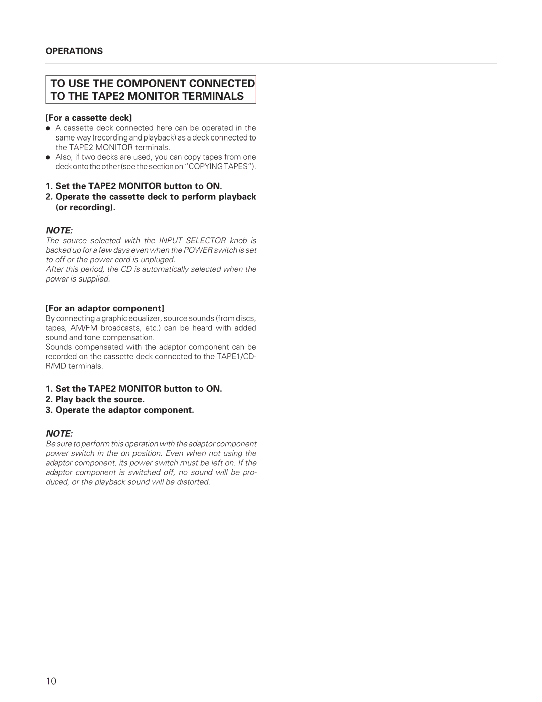 Pioneer A-109 manual For a cassette deck, For an adaptor component 