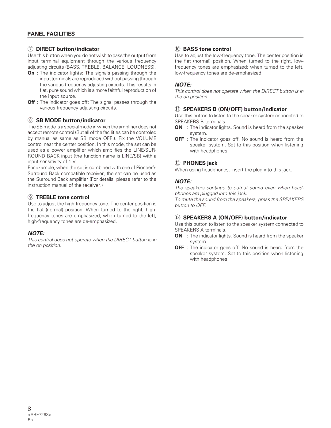 Pioneer A-35R operating instructions Panel Facilities 