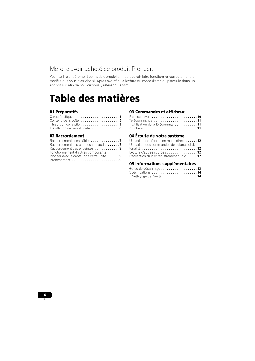 Pioneer A-A6-J manual Table des matières 