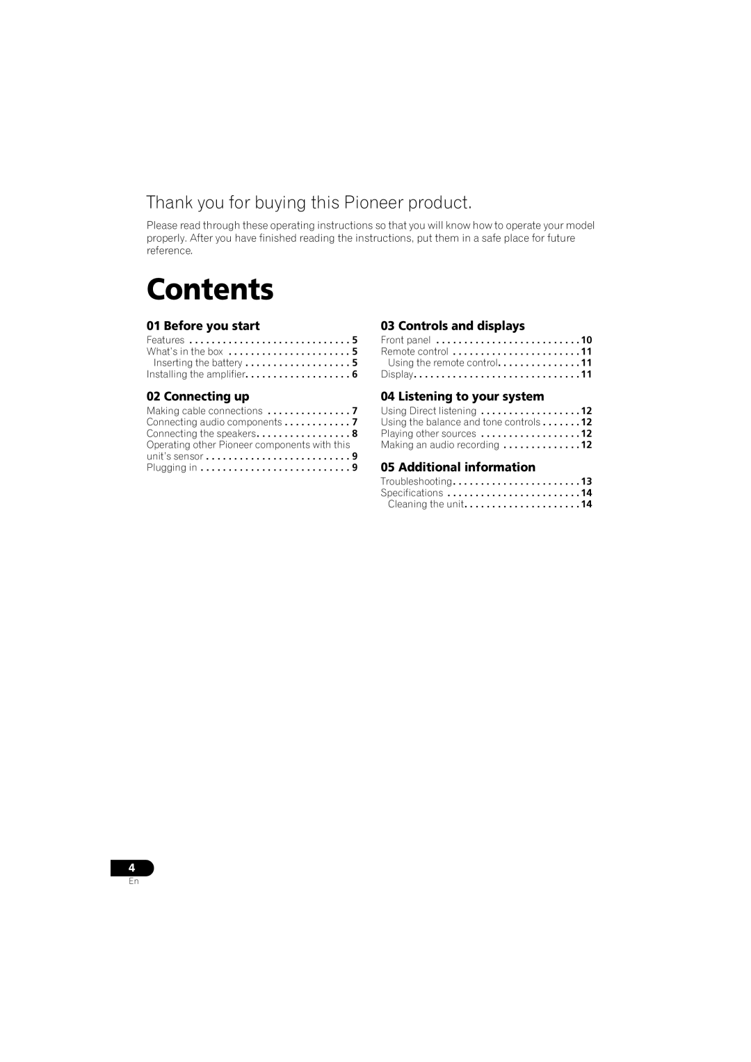 Pioneer A-A6-J manual Contents 