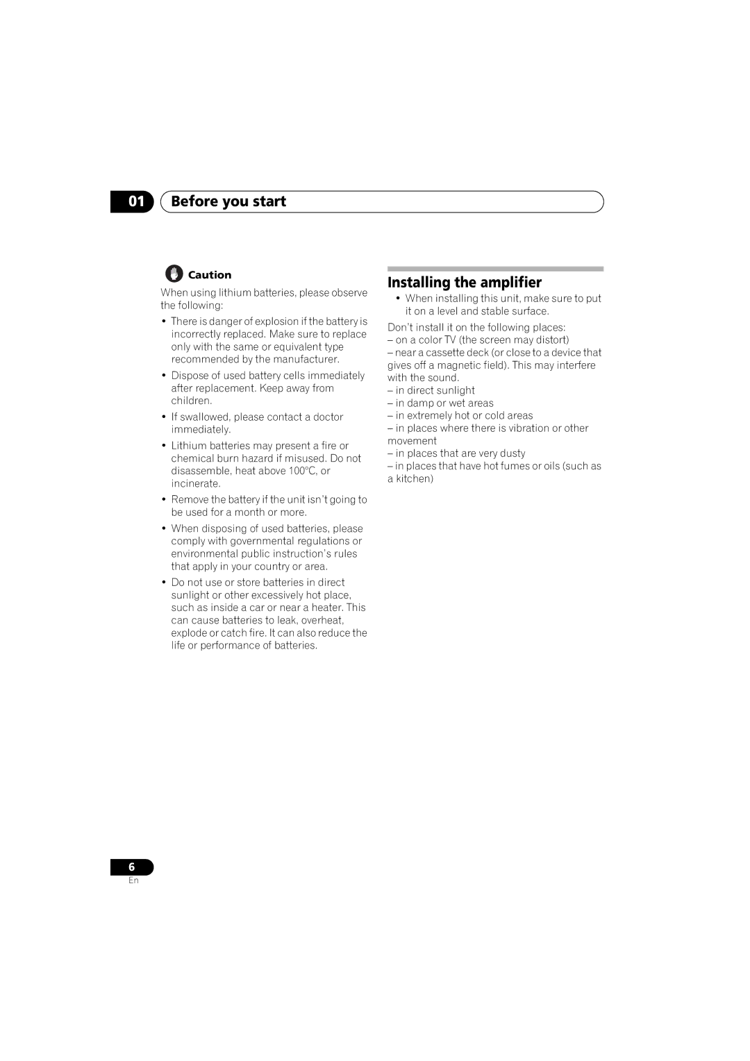 Pioneer A-A6-J manual Before you start, Installing the amplifier 