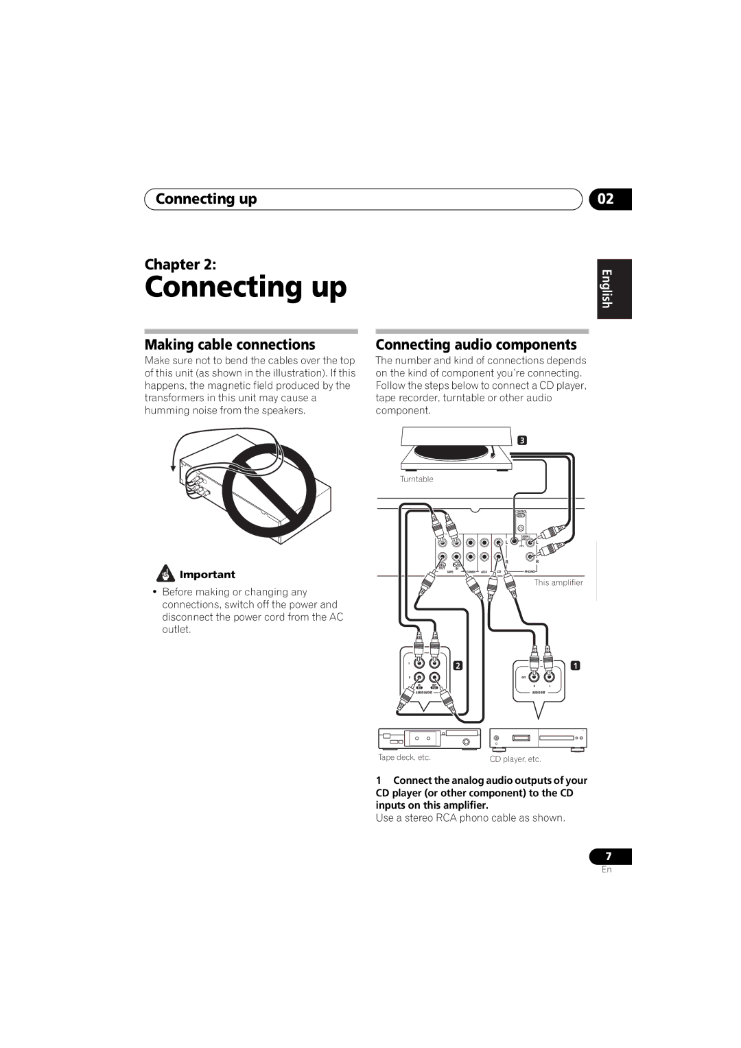 Pioneer A-A6-J manual Connecting up Chapter, Making cable connections, Connecting audio components 