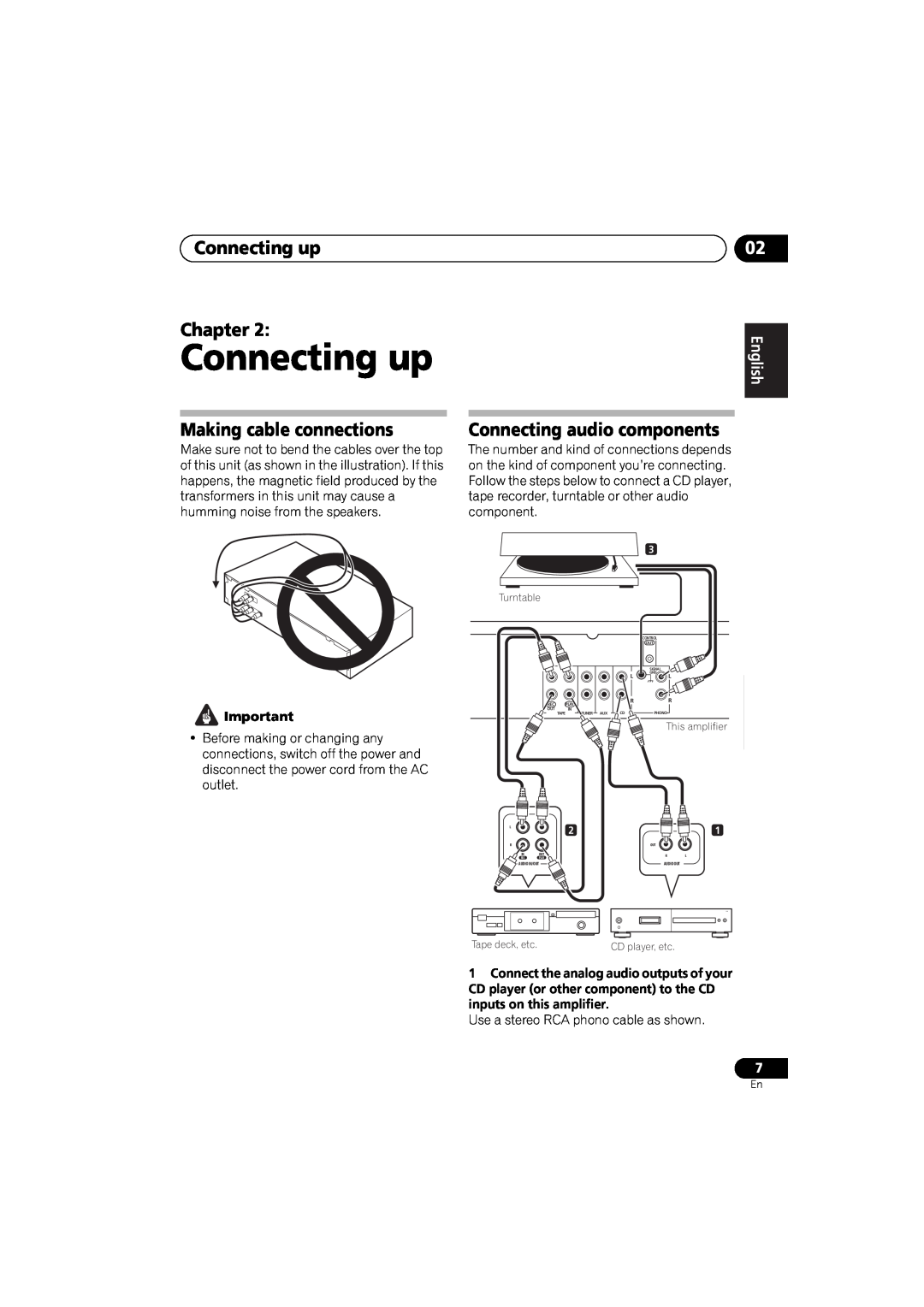Pioneer A6 Connecting up Chapter, Making cable connections, Connecting audio components, English, Italiano, Español 