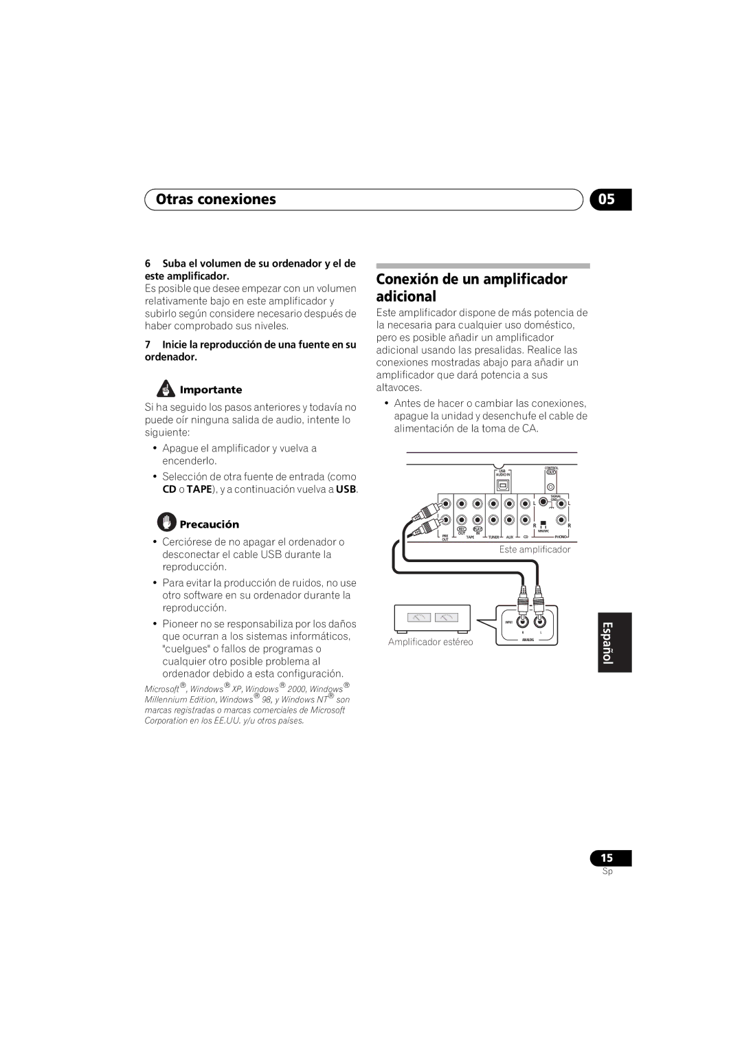 Pioneer A-A9-J manual Otras conexiones, Conexión de un amplificador, Adicional 