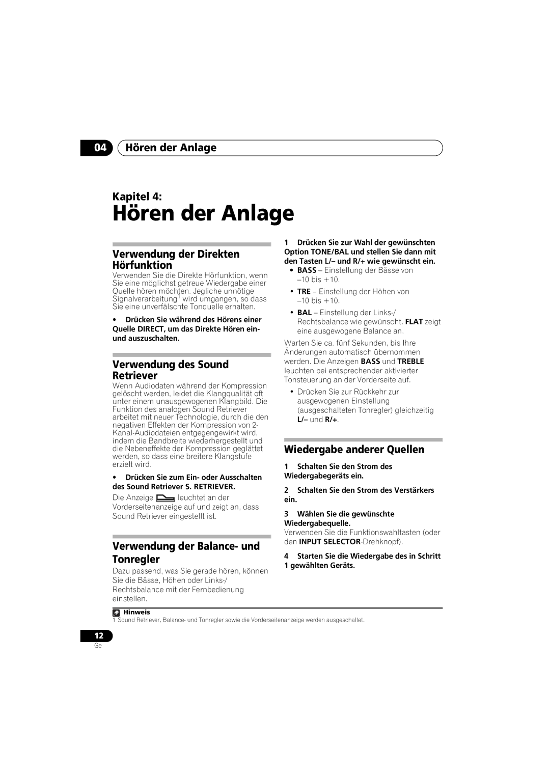 Pioneer A-A9-J manual Hören der Anlage 