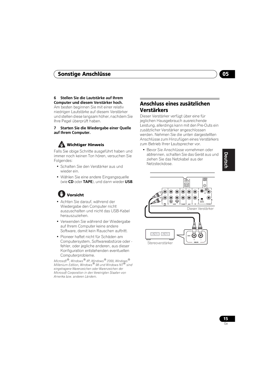 Pioneer A-A9-J manual Sonstige Anschlüsse, Anschluss eines zusätzlichen, Verstärkers 