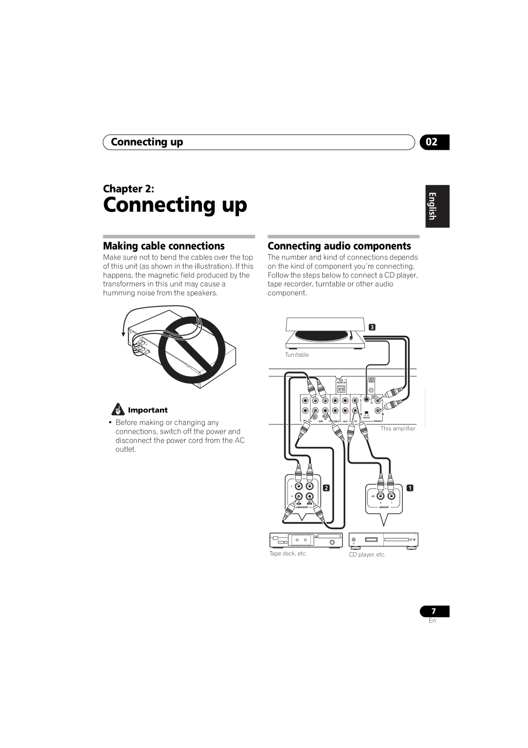 Pioneer A-A9-J manual Connecting up Chapter, Making cable connections, Connecting audio components 