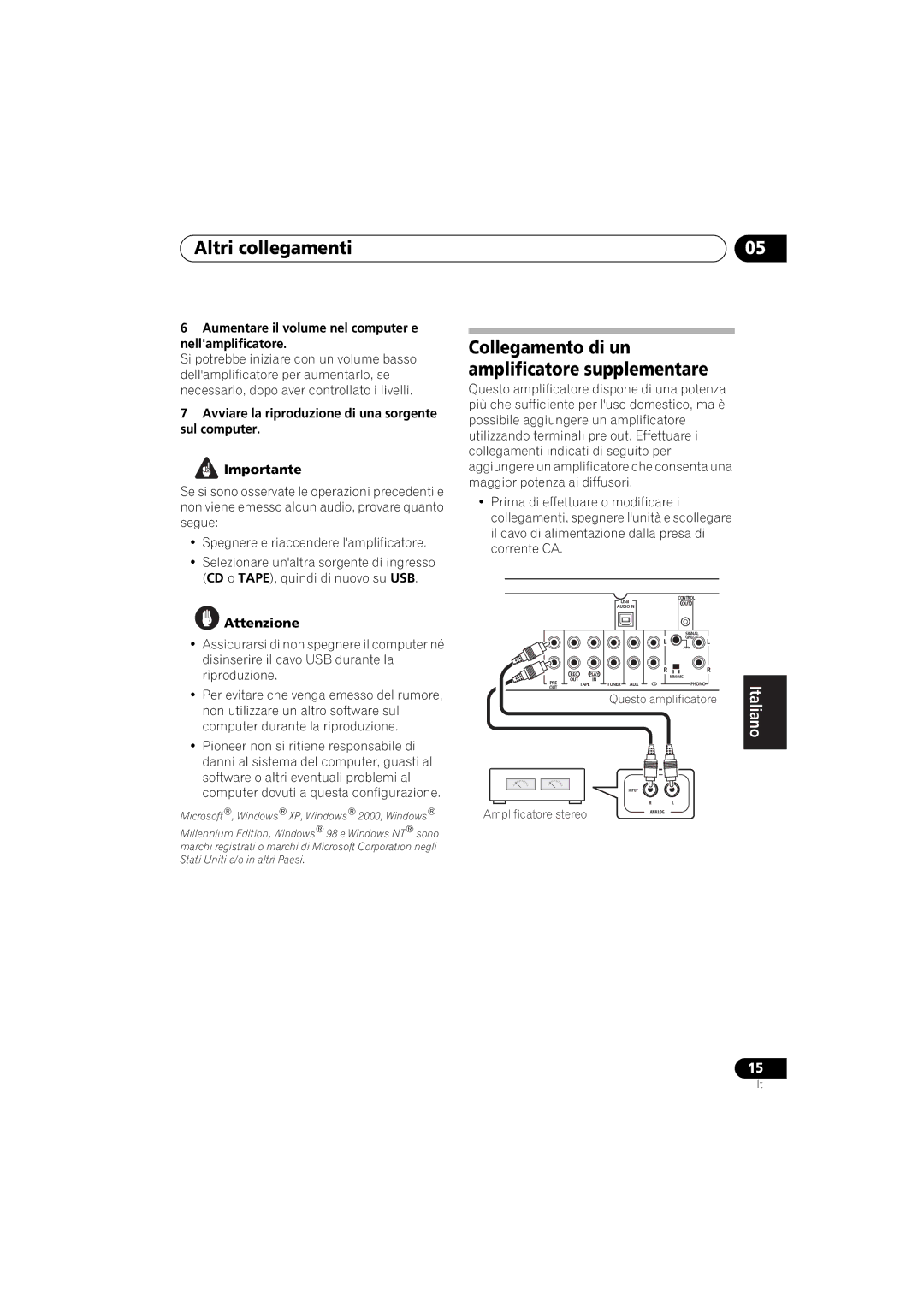 Pioneer A-A9-J manual Altri collegamenti, Collegamento di un, Amplificatore supplementare 