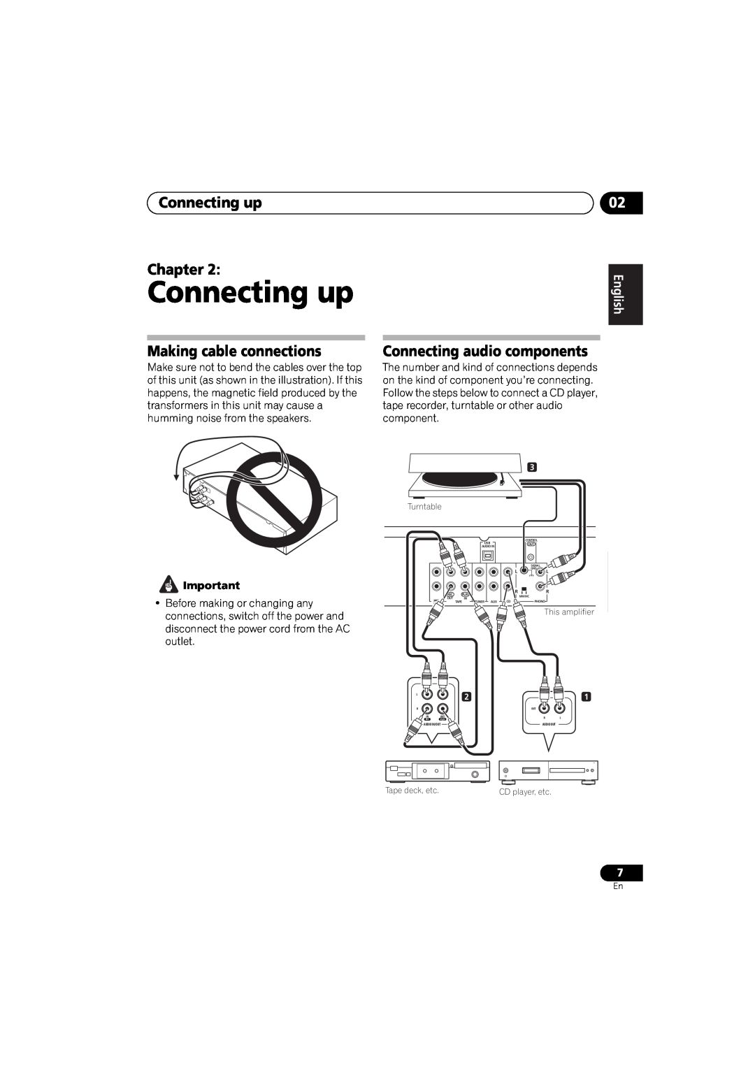 Pioneer A-A9-J manual Connecting up Chapter, Making cable connections, Connecting audio components, English, Italiano 