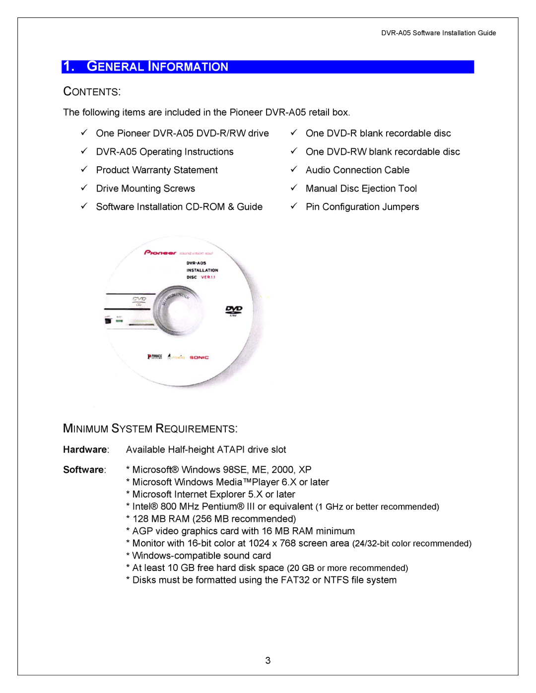 Pioneer A05 manual General Information, Contents 