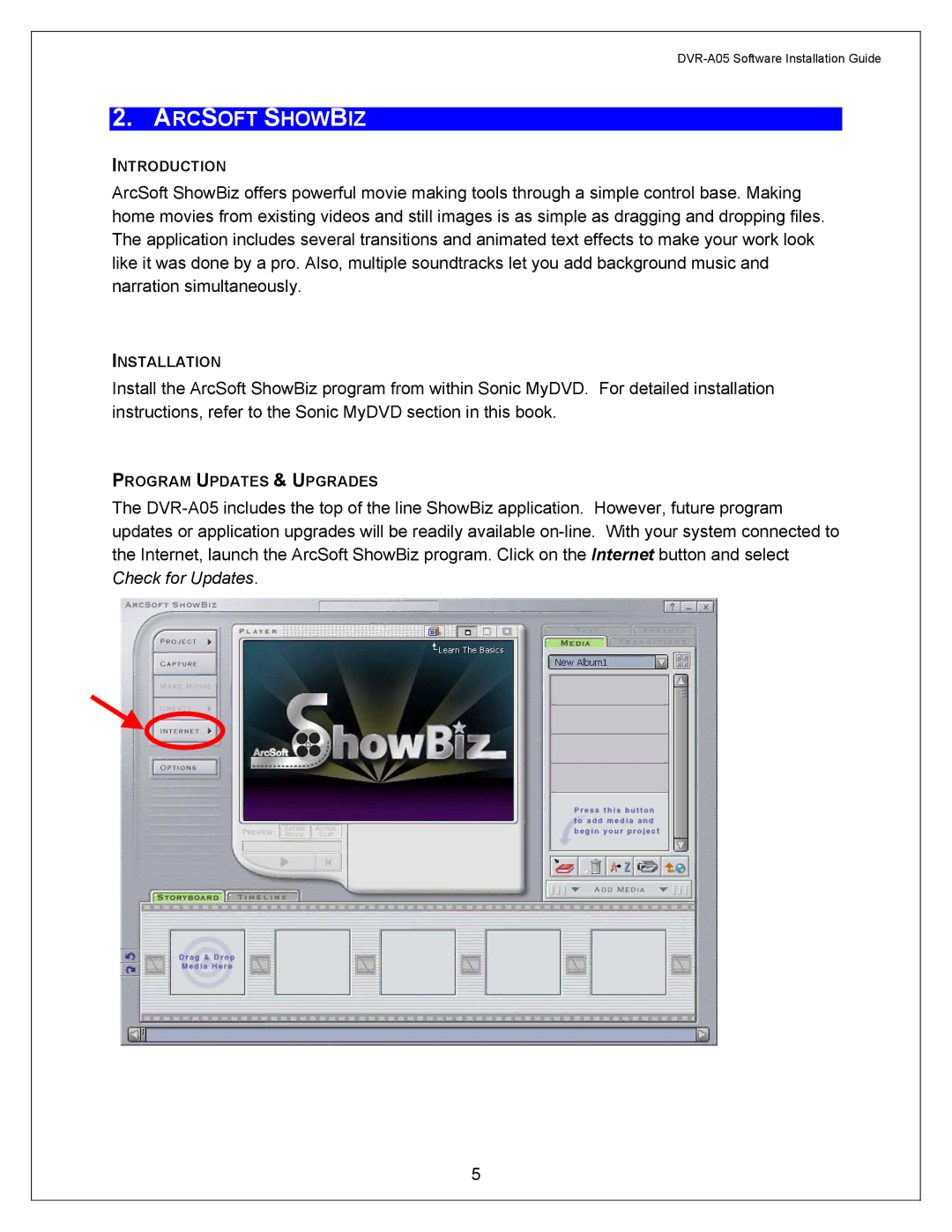 Pioneer A05 manual Arcsoft Showbiz 