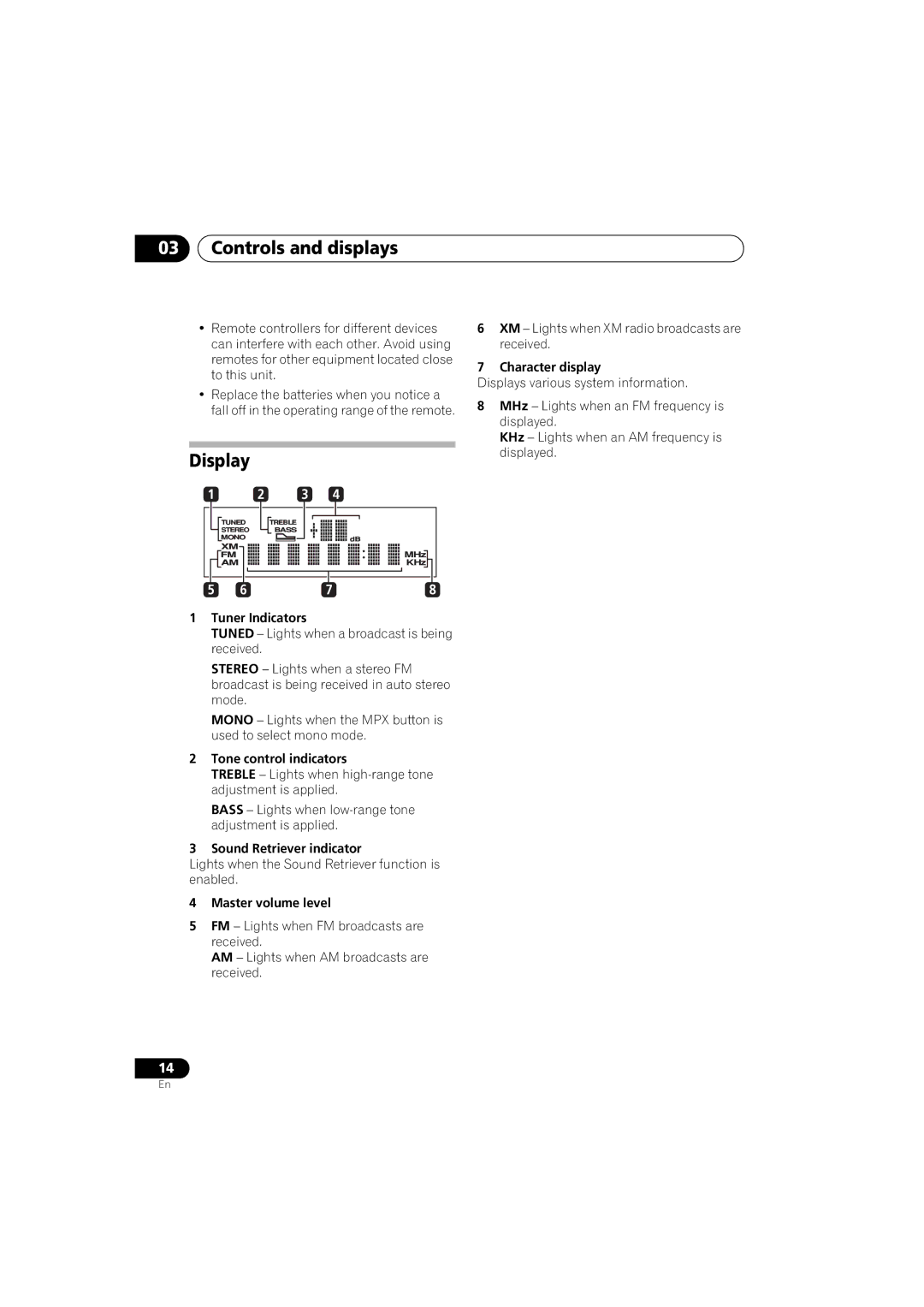 Pioneer A9 manual Controls and displays, Display 