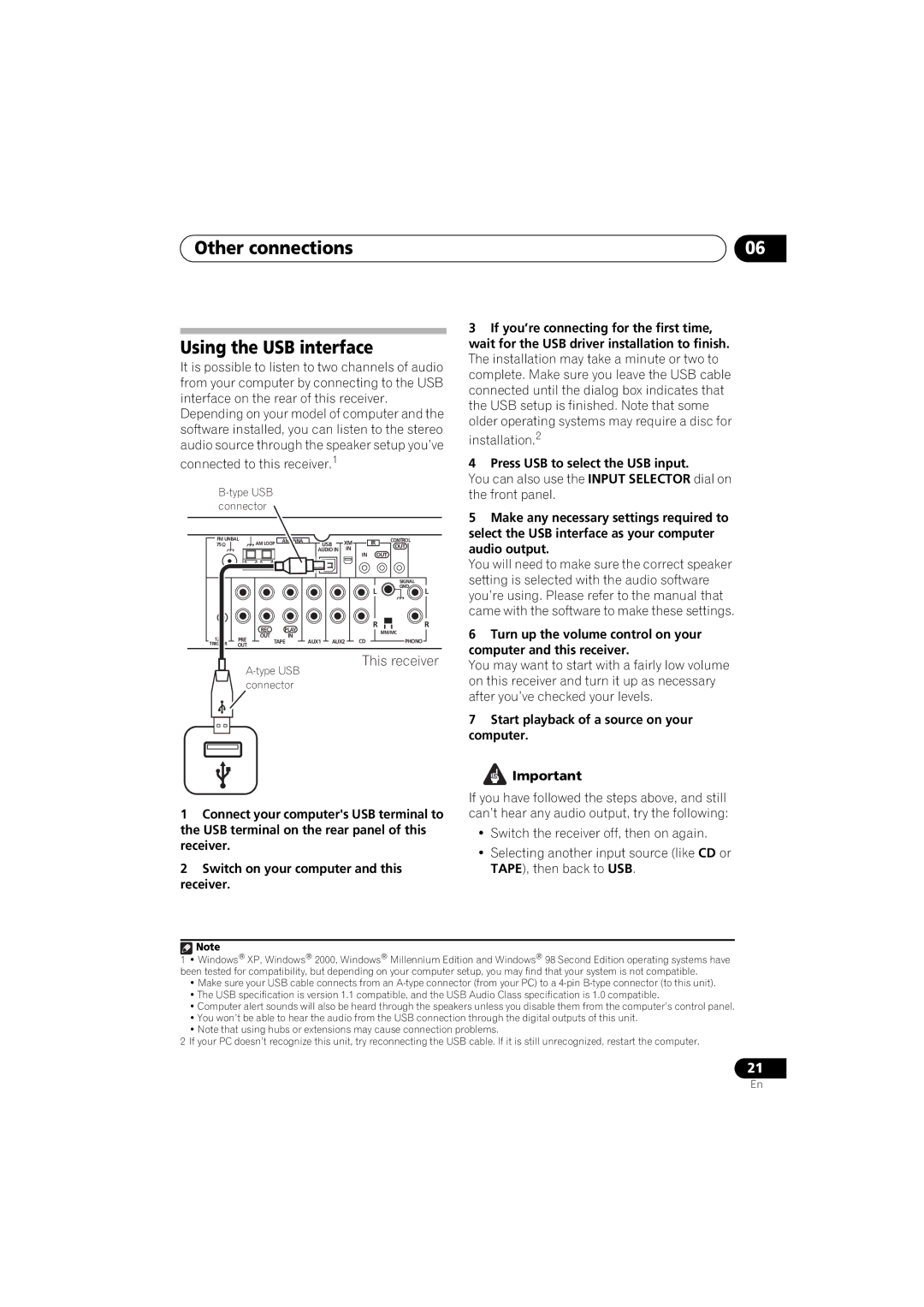 Pioneer A9 manual Other connections Using the USB interface, Start playback of a source on your computer 