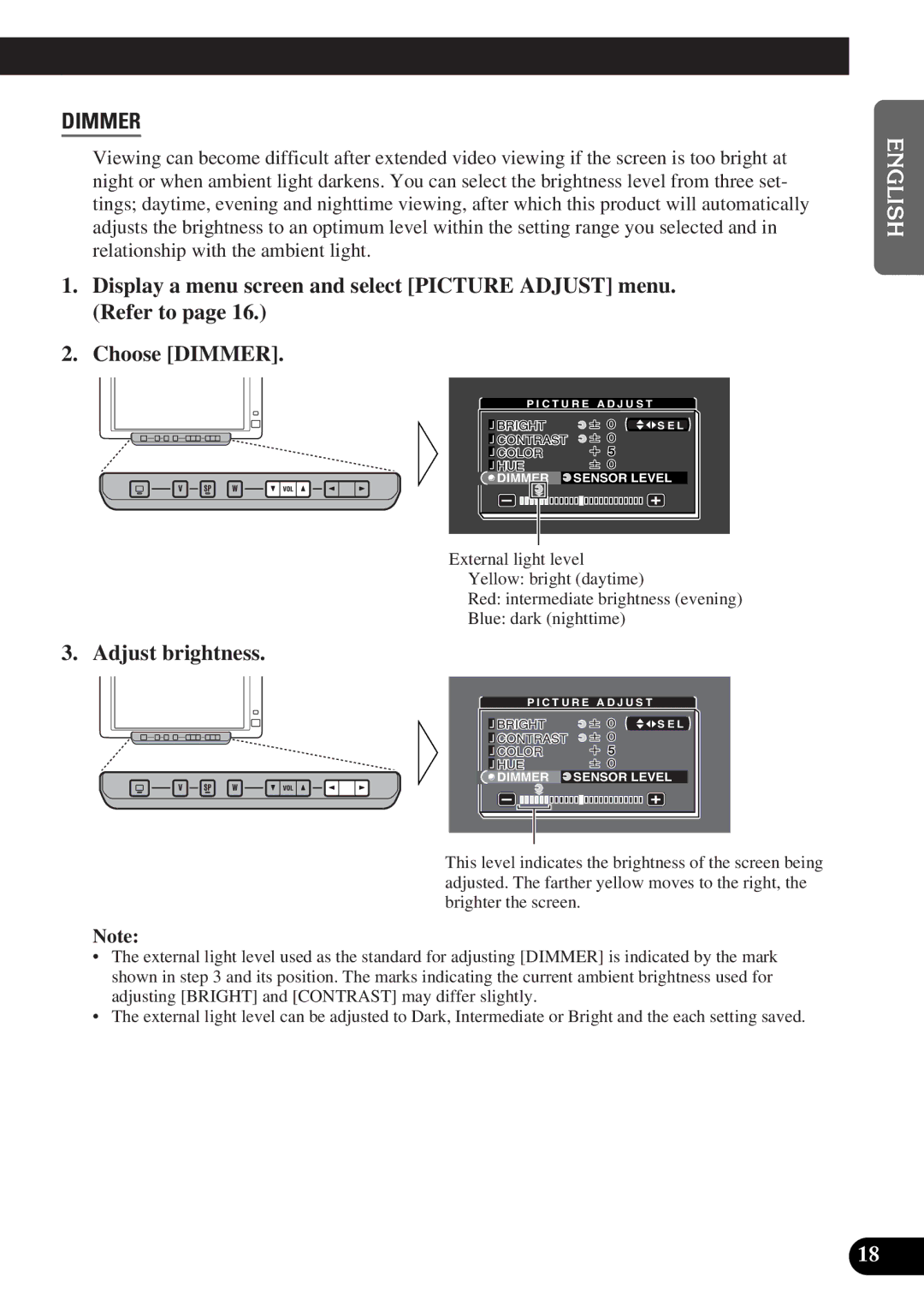 Pioneer AVD-W6000 owner manual Dimmer, Adjust brightness 