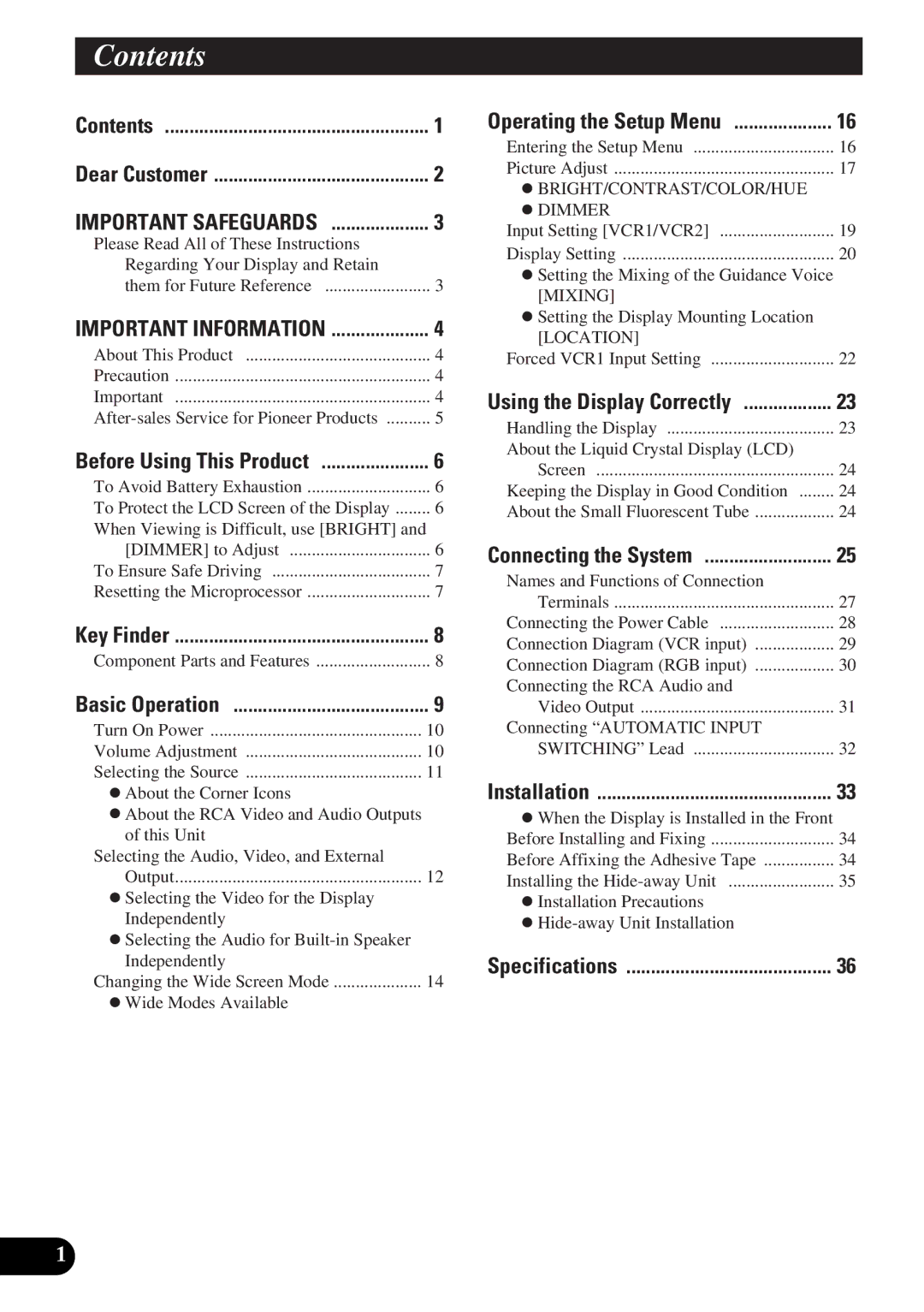 Pioneer AVD-W6000 owner manual Contents 