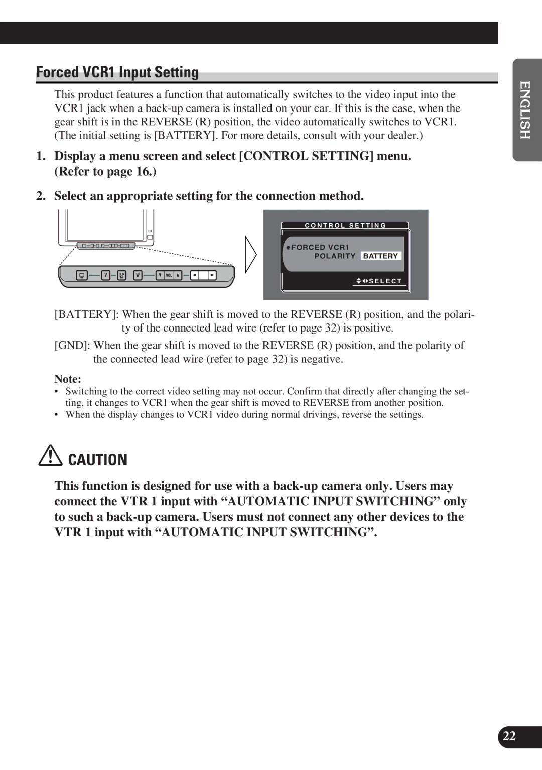 Pioneer AVD-W6000 owner manual Forced VCR1 Input Setting 