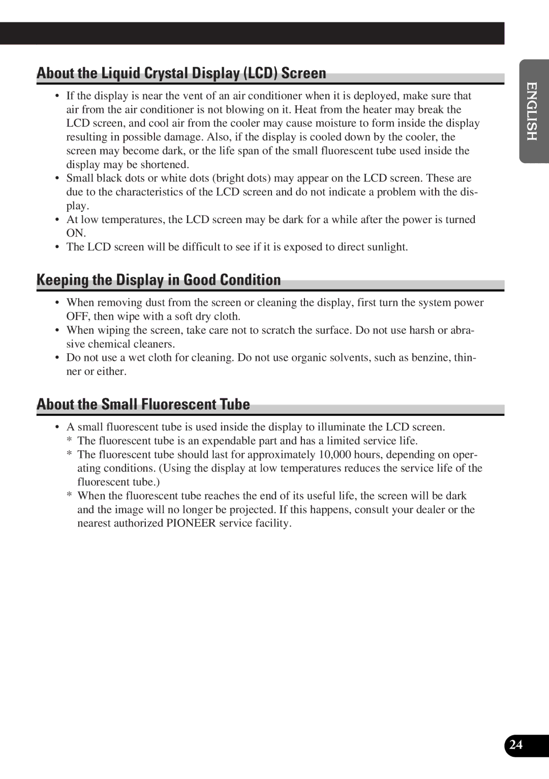 Pioneer AVD-W6000 owner manual About the Liquid Crystal Display LCD Screen, Keeping the Display in Good Condition 