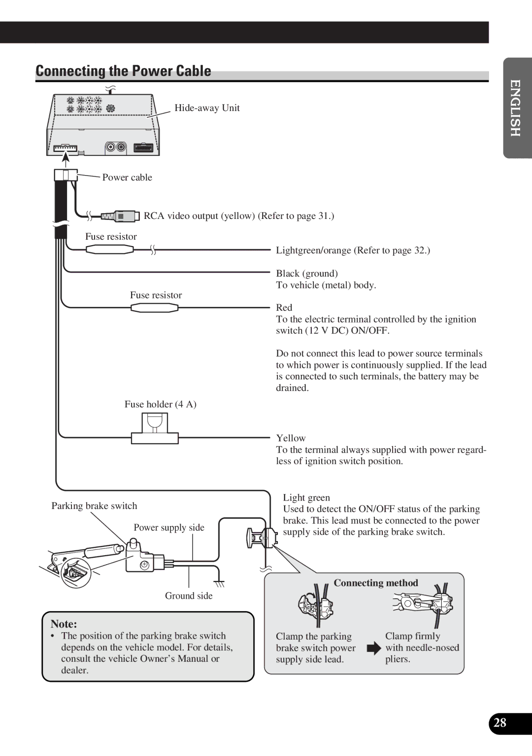 Pioneer AVD-W6000 owner manual Connecting the Power Cable, English Español Deutsch Français 