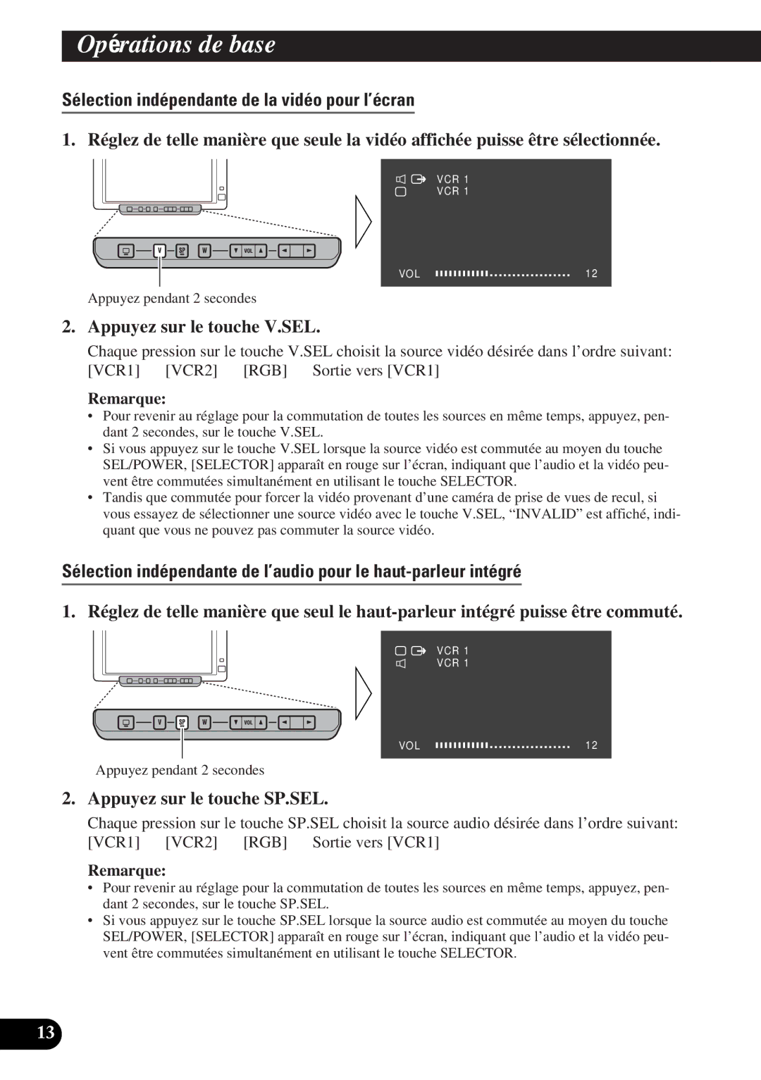 Pioneer AVD-W6000 owner manual Sélection indépendante de la vidéo pour l’écran, Appuyez sur le touche V.SEL 