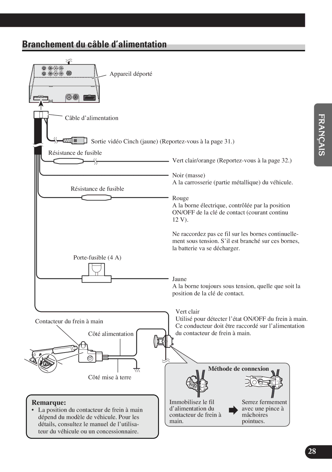 Pioneer AVD-W6000 owner manual Branchement du câble d’alimentation, English Français Deutsch Français 