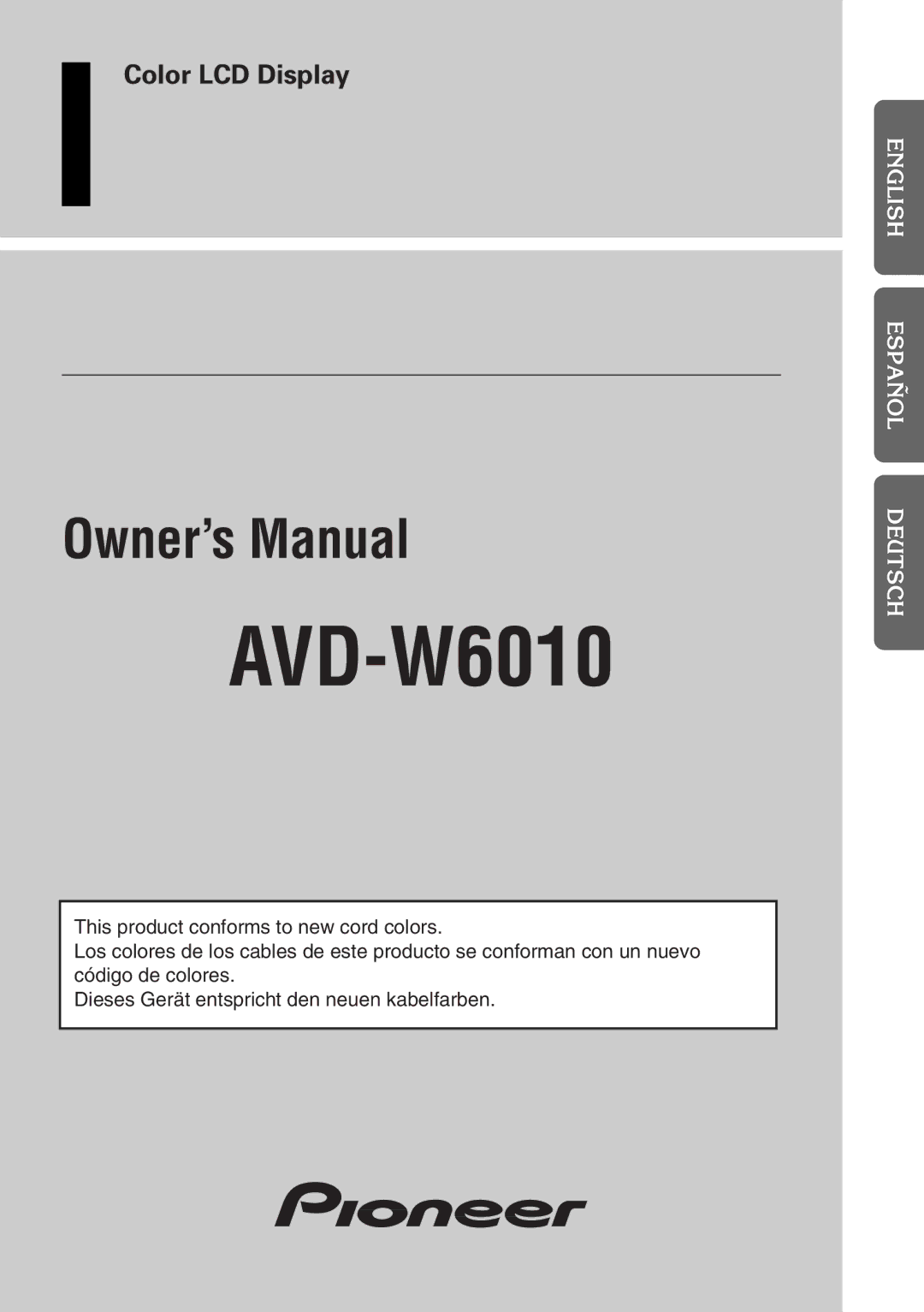 Pioneer AVD-W6010 owner manual Color LCD Display 