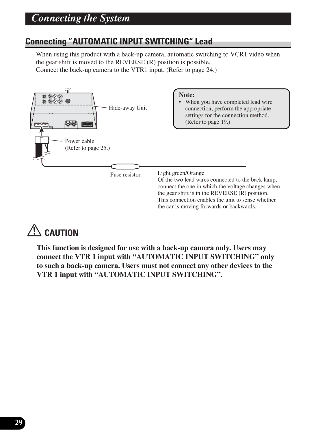 Pioneer AVD-W6010 owner manual Connecting Automatic Input Switching Lead, Refer to Fuse resistor Light green/Orange 